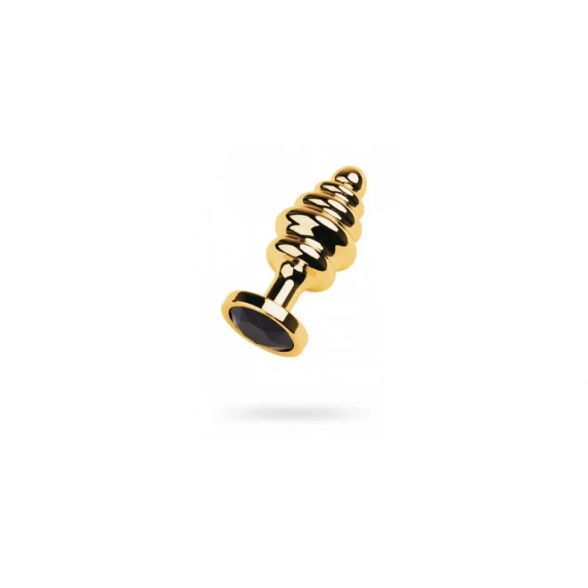 Golden anal plug with black gem