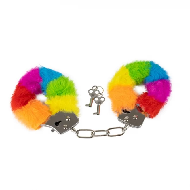 Metalowe kajdanki z teczowym futerkiem Rainbow Handcuffs