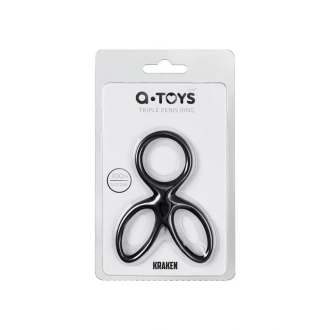 A-TOYS Triple penis ring KRAKEN, silicone, black, 10 cm