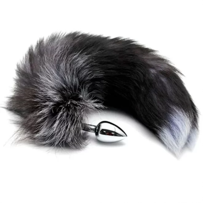 Alive korek analny lisi ogon black & white fox tail m