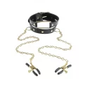 Obroża z klamerkami na sutki FF Gold Collar W Nipple Clamps