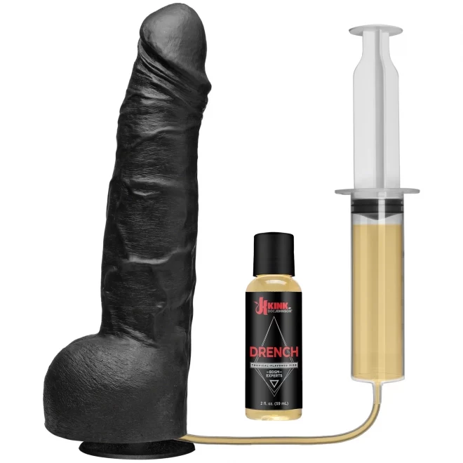 Wet works drencher silicone squirting cock - black