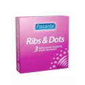 Prezerwatywy z wypustkami i prążkami Pasante Ribs & Dots 3 szt