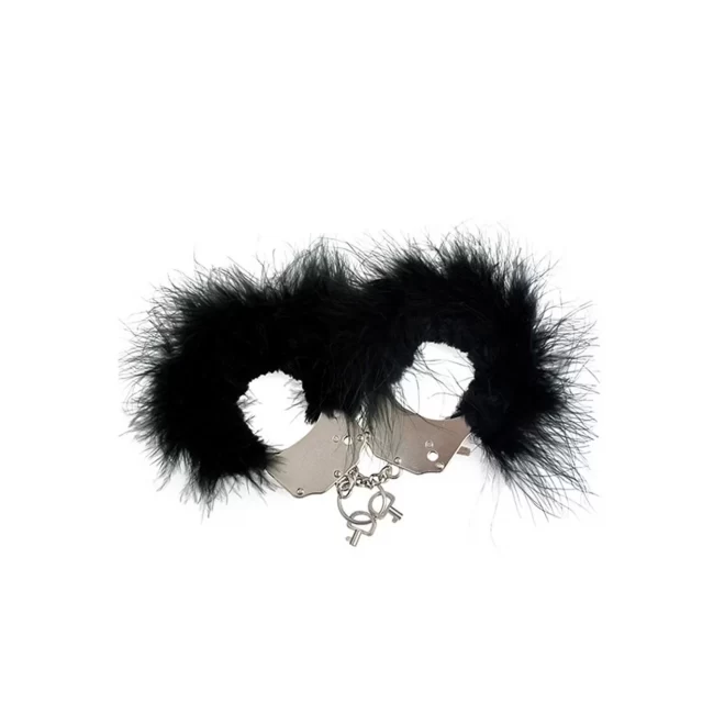 Śmieszna zabawka-kadanki - Metallic Handcuffs,Feather Cov.. Black