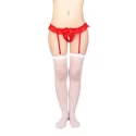 Lace Garter Set With Stimulating Beads - Red/White
