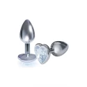 Metalowy korek analny z cyrkonią - Bejeweled heart stainless steel plug - diamond