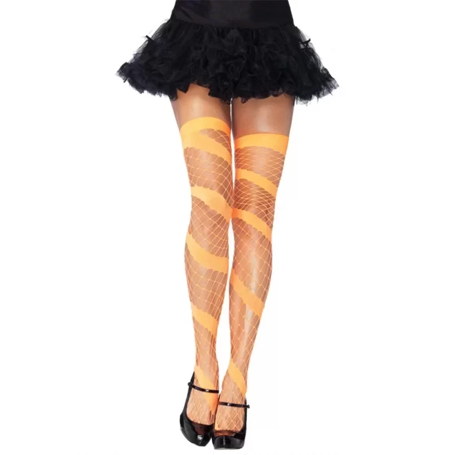 Swirl Diamond net Thigh Highs Neon