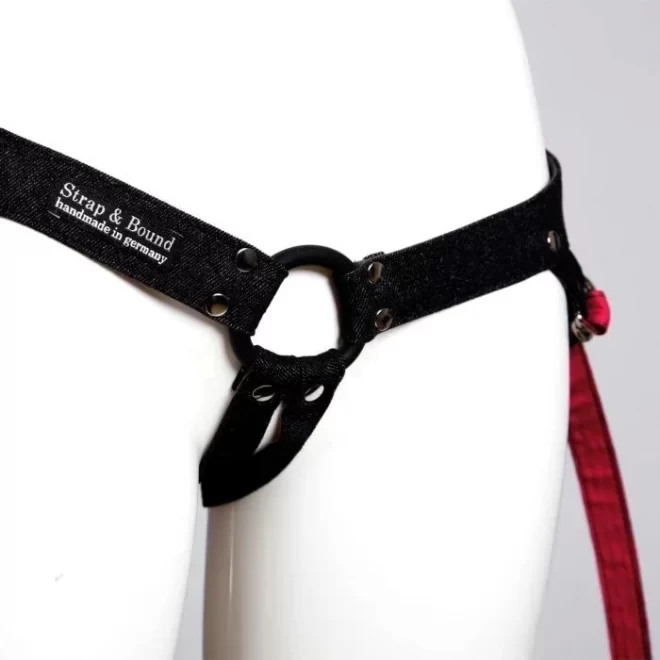 Uprząż strapon strap and bound denim, black-red