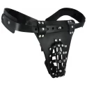 The Safety Net Leather Male Chastity Belt with Anal Plug Harness