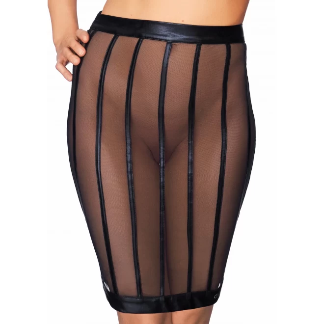 Socorro wetlook and mesh striped pencil skirt