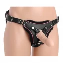Low Rise Leather Strap On Dildo Harness with Pink Accents