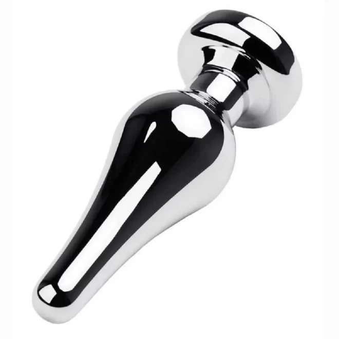 Metal by TOYFA, Anal plug , metal, silver, with a ruby crystal, 10 cm, ? 3 cm, 95 g