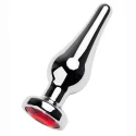Metal by TOYFA, Anal plug , metal, silver, with a ruby crystal, 10 cm, ? 3 cm, 95 g