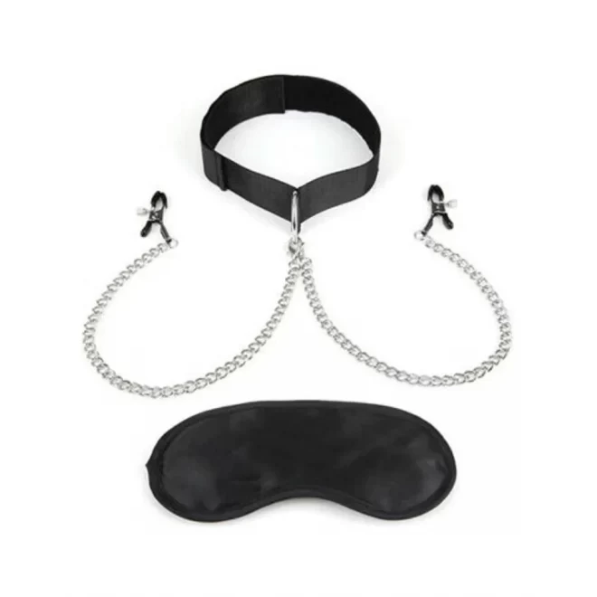 Lux fetish collar and nipple clips