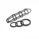 Siliconowy pierściń z nasadką w kształcie klatki - Cockcage and Ring Set Blk