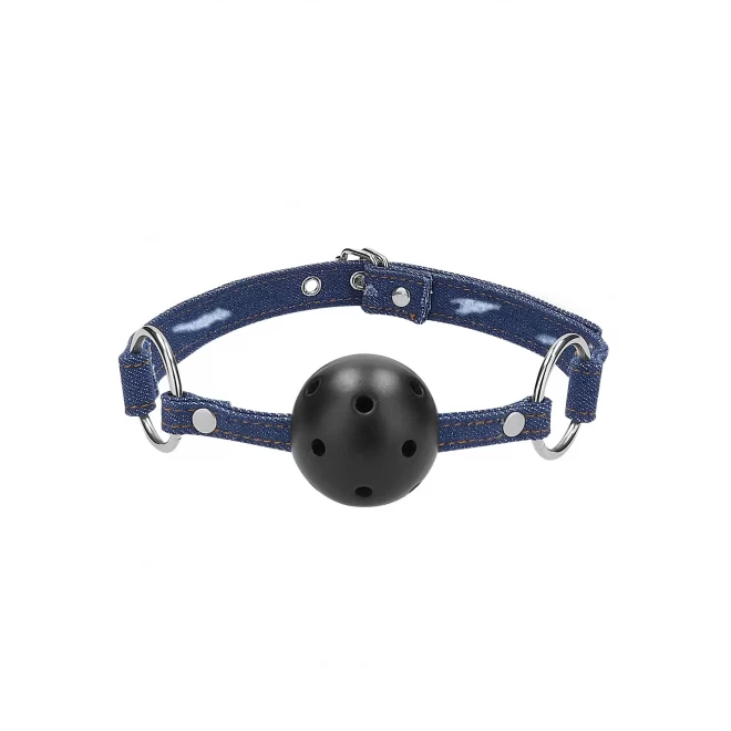Breathable ball gag - with roughend denim straps