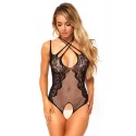 Net and lace crotchless teddy