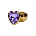 Gold anal plug with purple gem heart-shaped