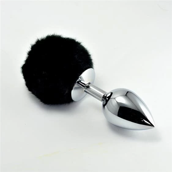 Large Silver Plug+Pompon Black
