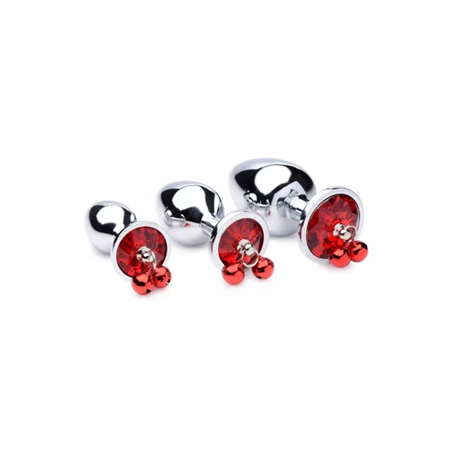 Bs red gem with bells anal plug set