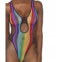 Rainbow fishnet bodysuit