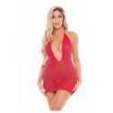LOVE BITE PLUNGE HALTER DRESS RED, OS