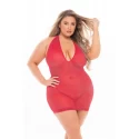 LOVE BITE PLUNGE HALTER DRESS RED, PLUS SIZE