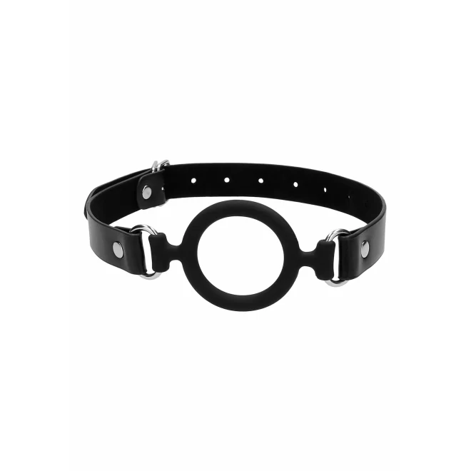 Silicone ring gag - with adjustable bonded leather straps