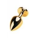 Gold anal plug TOYFA Metal with green round-shaped gem, length 7,8 cm, diameter 2,2-3,5 cm, weight 95 gr