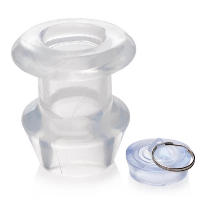 Korek analny z otworem - Transparent Anal Plug With Stopper - Large