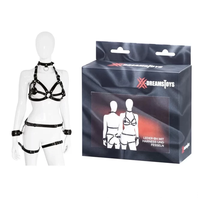 Skórzany komplet Leder-Bh Mit Harness Und Fesseln