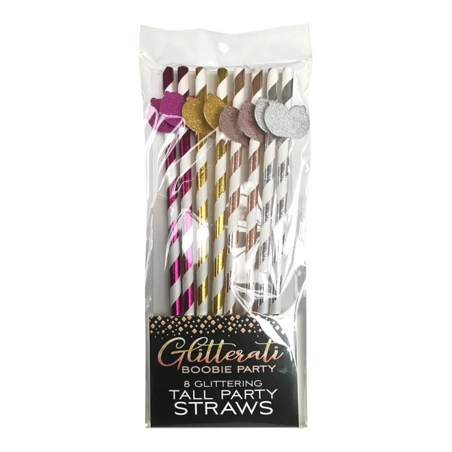 Glitterati boobie tall party straws