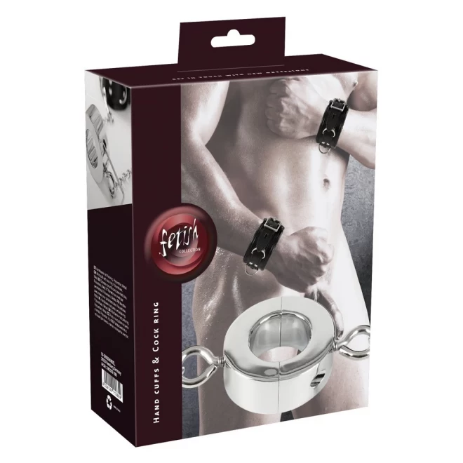 Kajdanki z pierścieniem na penisa Fetish Collection Hand Cuffs & Cock Ring