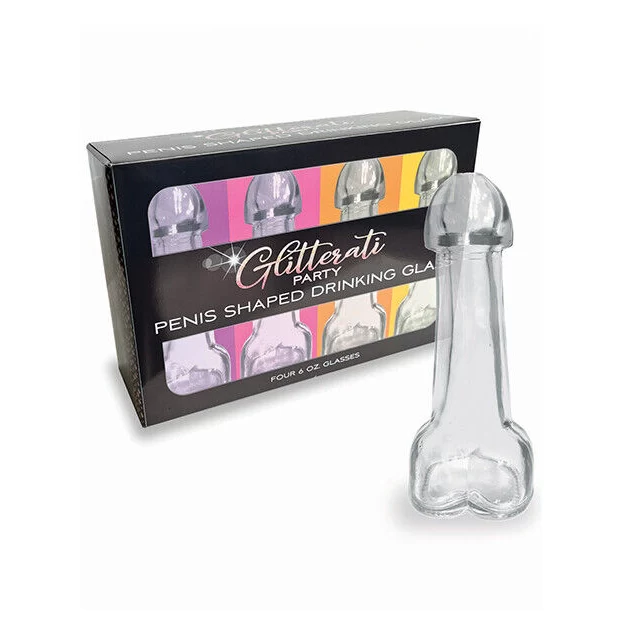 Glitterati penis 6oz drinking glass, pack of 4