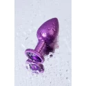 Purple anal plug TOYFA Metal with purple round-shaped gem, length 8,2 cm, diameter 3,4 cm