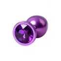 Purple anal plug TOYFA Metal with purple round-shaped gem, length 8,2 cm, diameter 3,4 cm