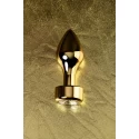 Gold anal plug TOYFA Metal with white round-shaped gem , length 7 cm, diameter 2-3,5 cm, weight 140 gr