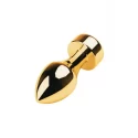 Gold anal plug TOYFA Metal with white round-shaped gem , length 7 cm, diameter 2-3,5 cm, weight 140 gr