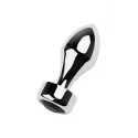 Silver anal plug TOYFA Metal with black round-shaped gem, length 8,2 cm, diameter 2,5-3,8 cm, weight 210 gr