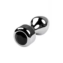 Silver anal plug TOYFA Metal with black round-shaped gem, length 8,2 cm, diameter 2,5-3,8 cm, weight 210 gr