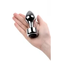 Silver anal plug TOYFA Metal with black round-shaped gem, length 8,2 cm, diameter 2,5-3,8 cm, weight 210 gr