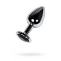 Silver anal plug TOYFA Metal with black round-shaped gem, length 7,5 cm, diameter 1,8-3,4 cm, weight 140 gr