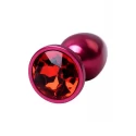 Red anal plug TOYFA Metal with black gem, length 7,2 cm, diameter 2,8 cm