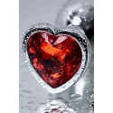 Silver anal plug with red gem heart-shaped
