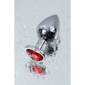 Silver anal plug with red gem heart-shaped