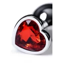 Silver anal plug with red gem heart-shaped